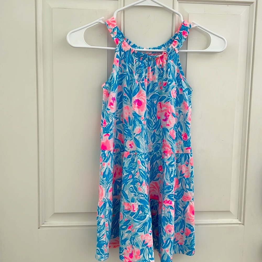 Lilly Pulitzer Girls Tiered Blue and Pink Cotton Sundress Size M